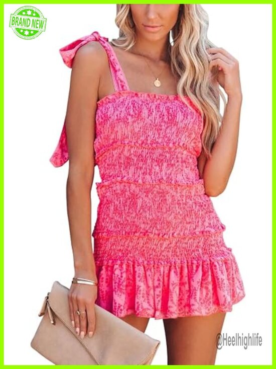 Dresses & Skirts - Sleeveless Floral Smocked Mini Bodycon Dress with Square Neck